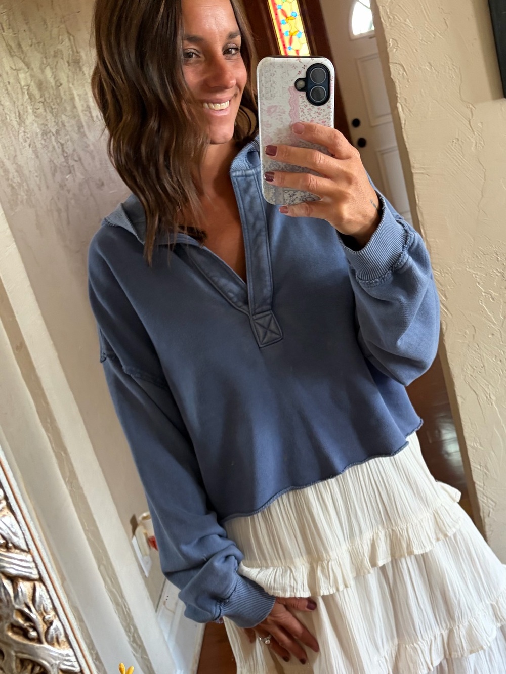 aerie Navy Cropped Hooded Pullover